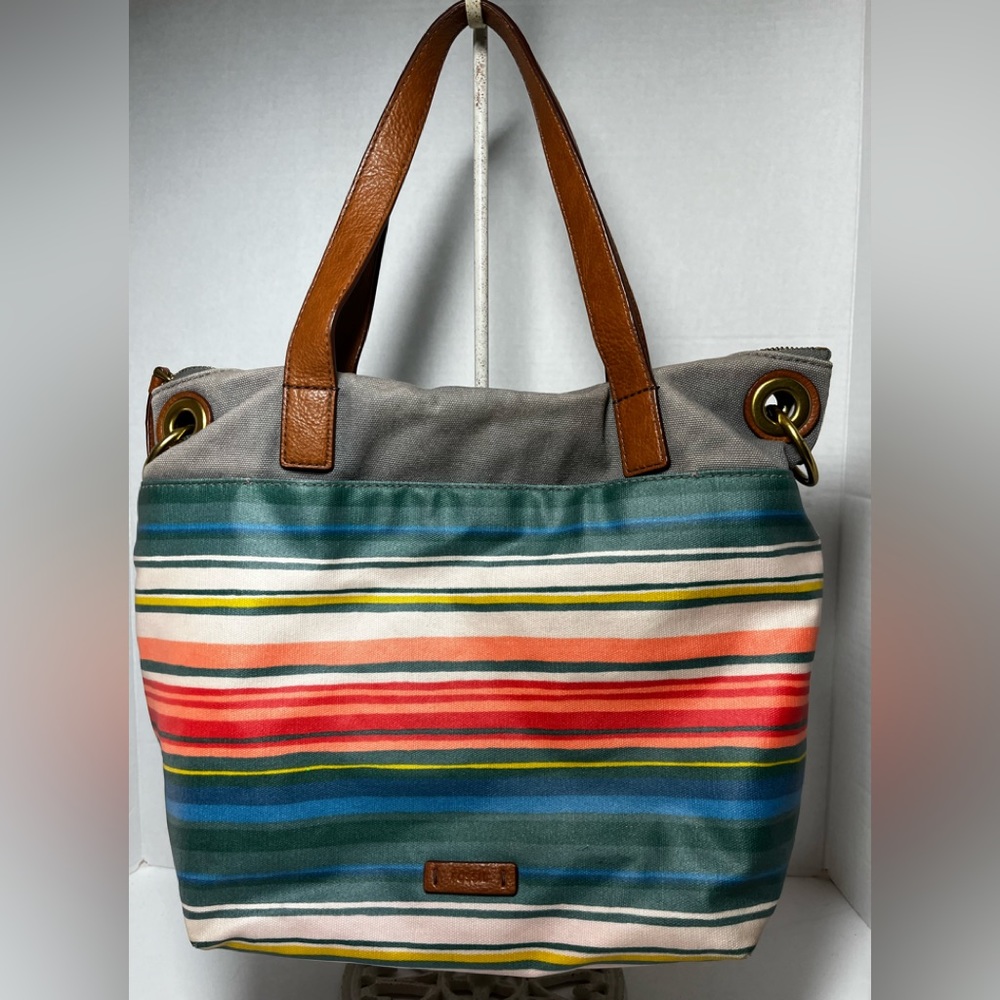 Fossil Striped Canvas Tote Bag